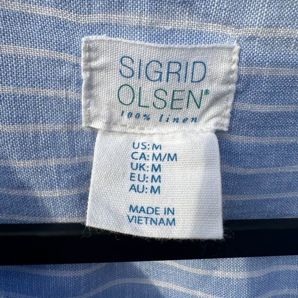 Sigrid Olsen Stripe Linen Button Up Short Sleeve Shirt Top Women Medium Relaxed - Picture 5 of 6